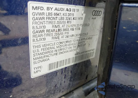 2019 Audi Q7 55 Premium/55 Se Premium из США, поврежденный, VIN WA1LAAF78KD037422